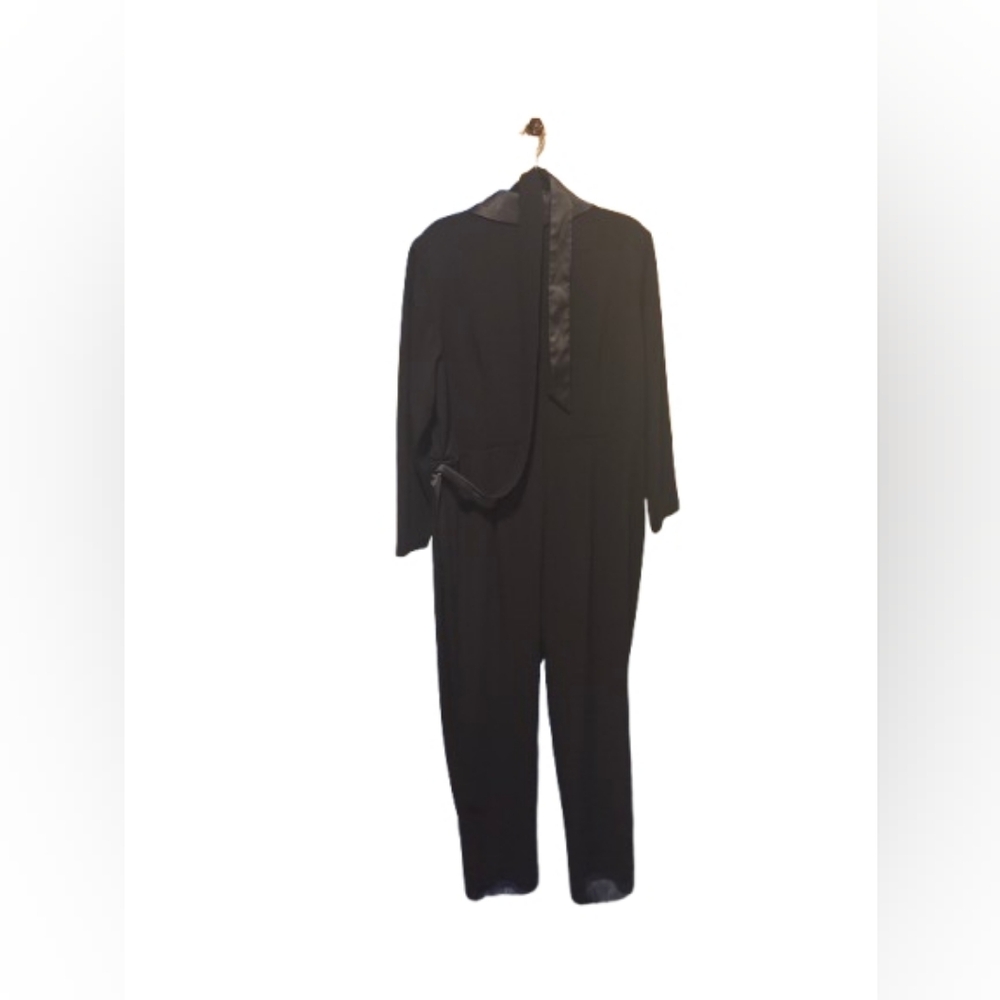 Adrianna Papell Black Wrap-Front Long Sleeve Jumpsuit with Tie Belt - Picture 3 of 3
